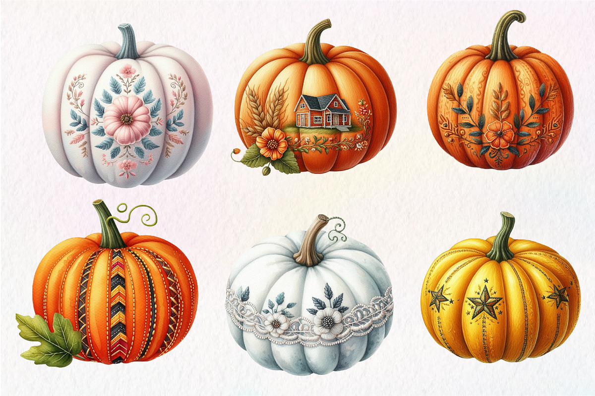 Faux Embroidery Fall Pumpkin Clipart, an Illustration by Dream Creation (Photo 4 of 7)