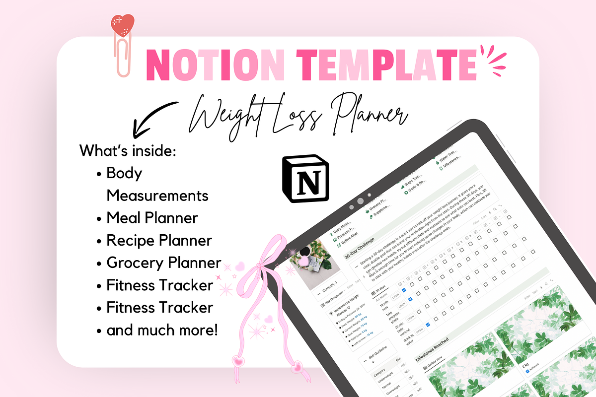 Weight Loss Planner Notion Template, a Templates & Theme by bellaROSEworkshop (Photo 7 of 9)
