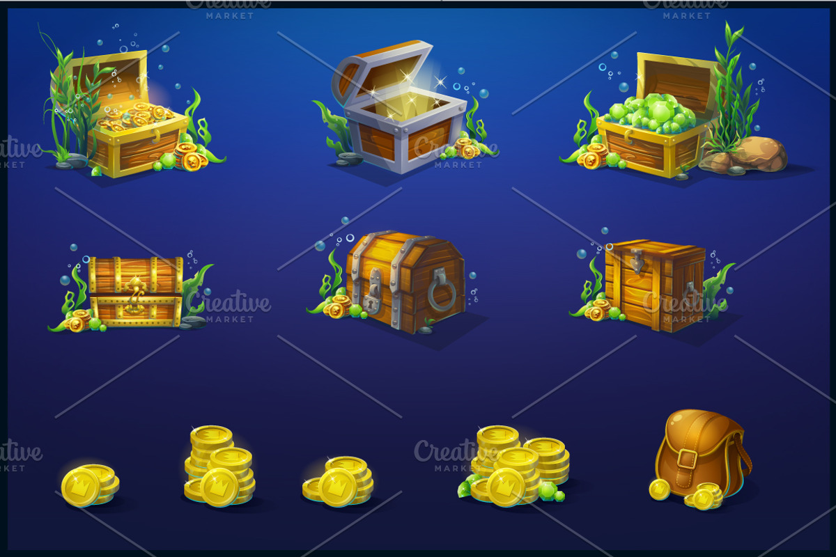 Set of wooden chests, coins, crystal, a Finance Illustration by Nearbirds (Photo 4 of 4)