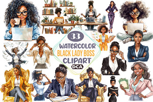 Watercolor Black Lady Boss Clipart, an Illustration by DreamCafeArt