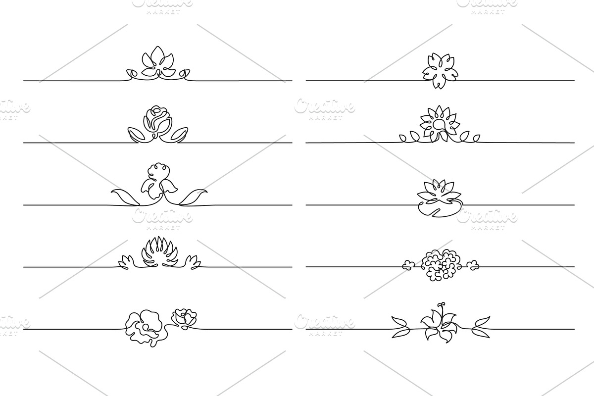 Floral borders separators with one, an Illustration by winwin.art