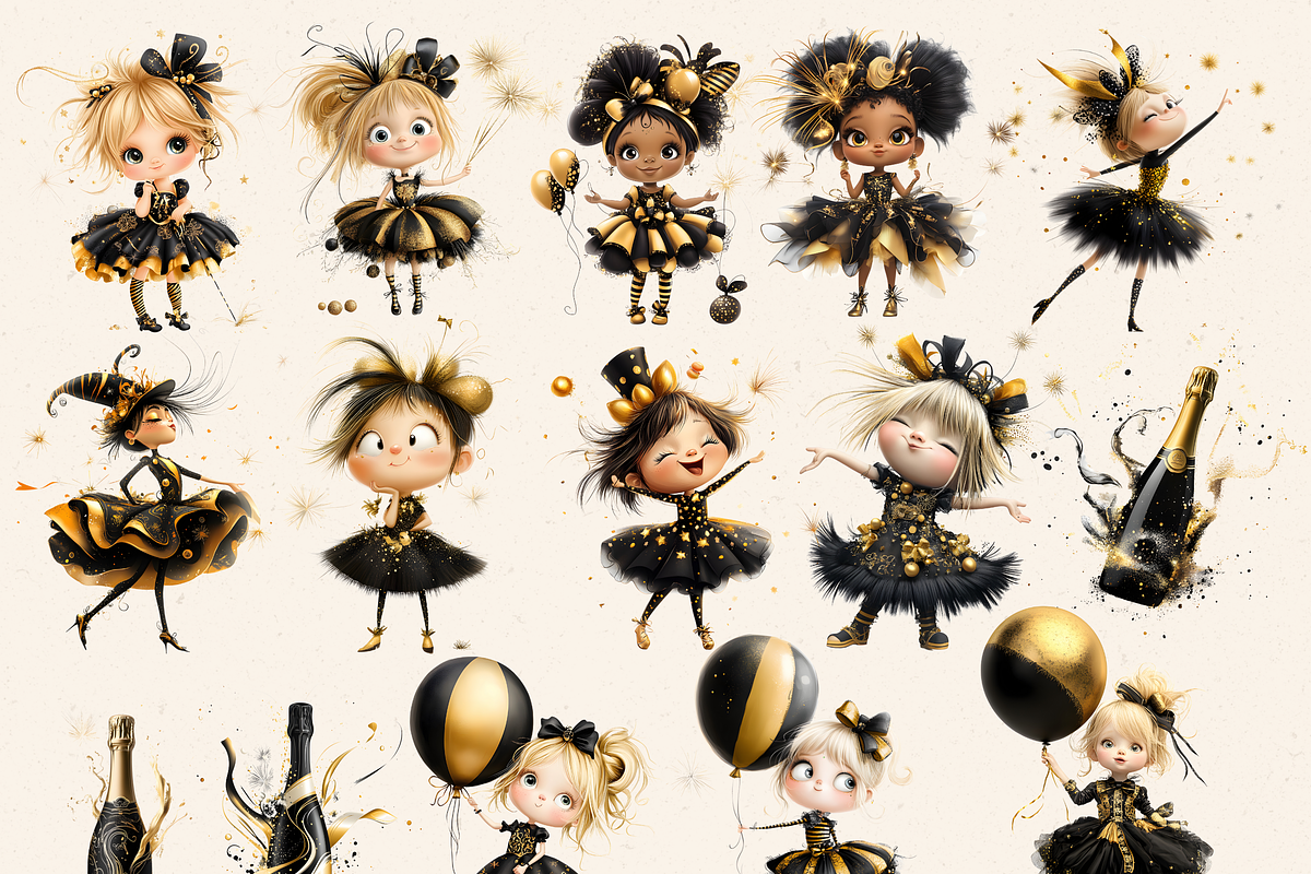 CRAZY NEW YEAR KIDS CLIPART PACK, a Person Illustration by Daring Digies (Photo 4 of 7)