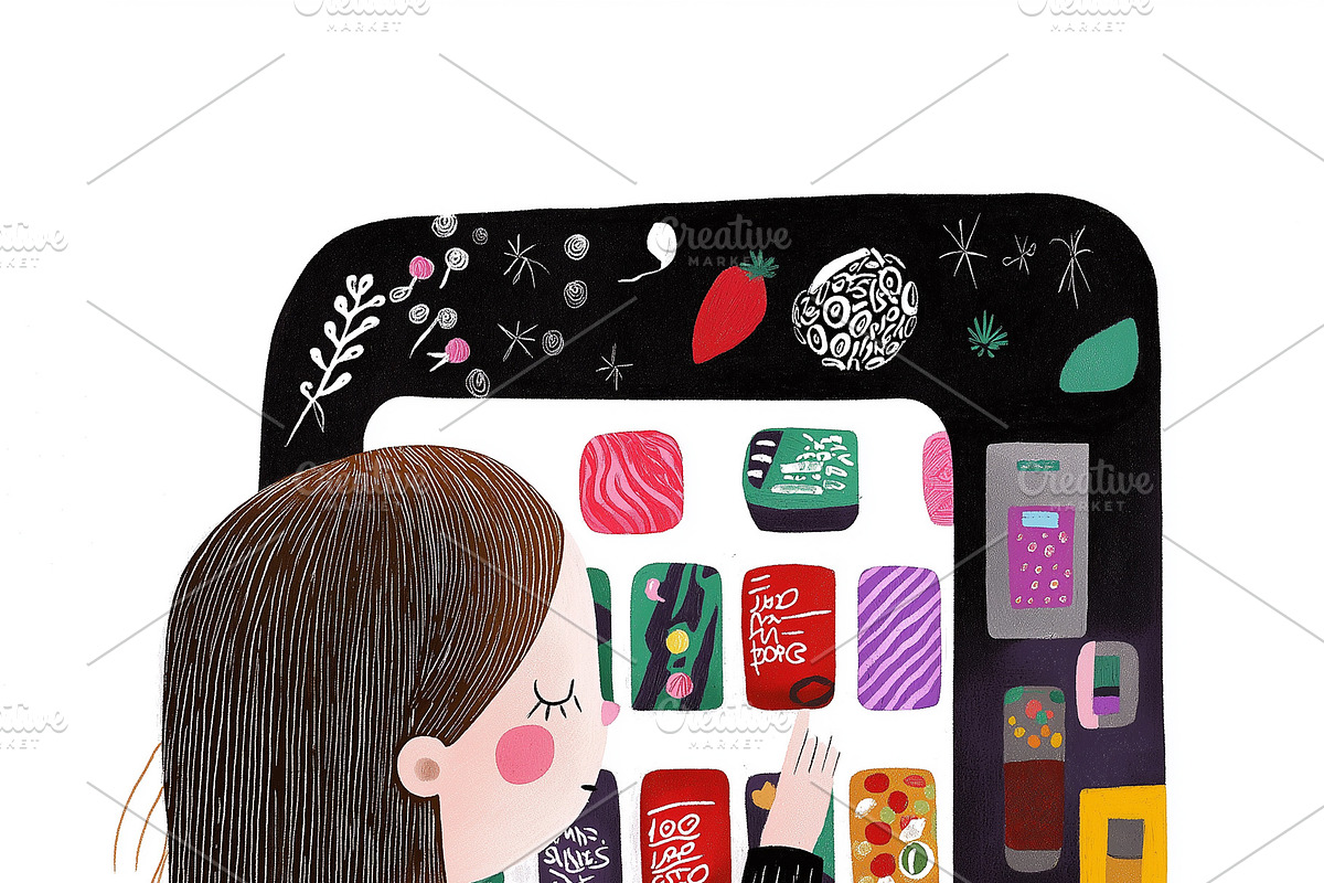 Young girl at a vending machine, a Person Illustration by Sybillla
