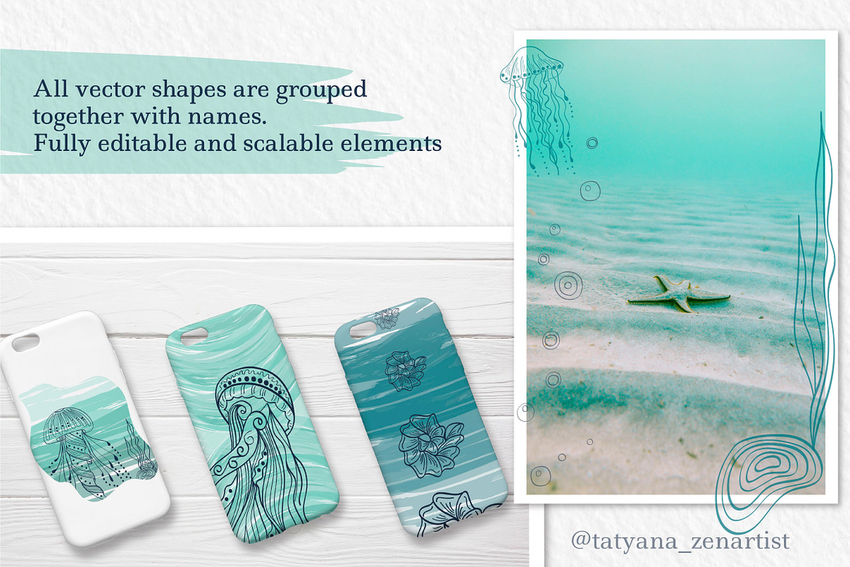 Abstract linear Ocean clipart, a Seasonal Illustration by Tatyana_Zenartist (Photo 10 of 13)