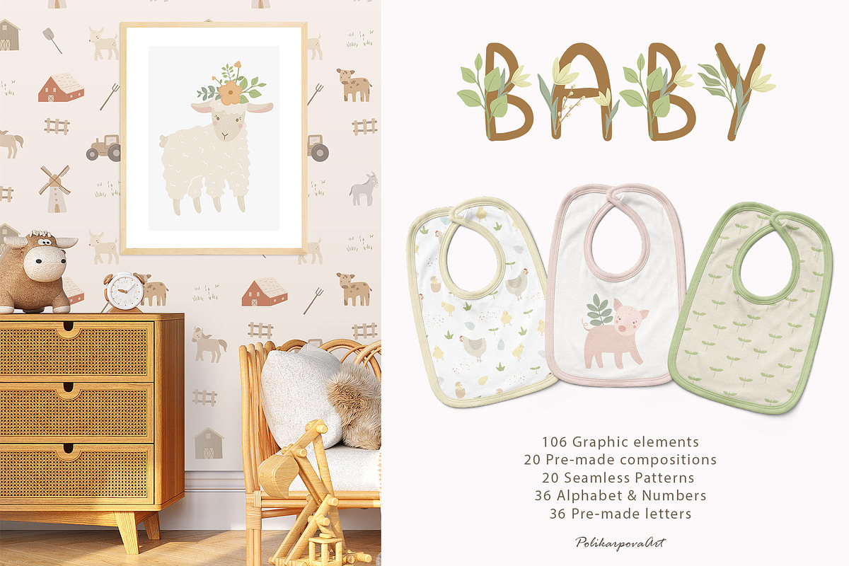 SPRING FARM animals clipart, pattern, an Animal Illustration by polikarpovaart (Photo 2 of 10)