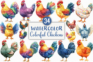 Colorful Chickens Clipart, an Illustration by Craft Nest