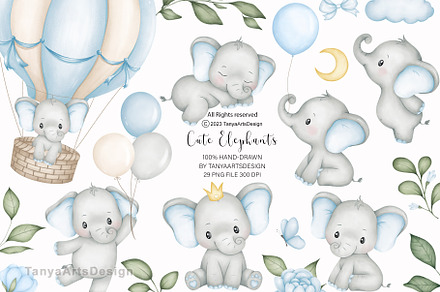 Watercolor elephant clipart, an Animal Illustration by TanyaArtsDesign