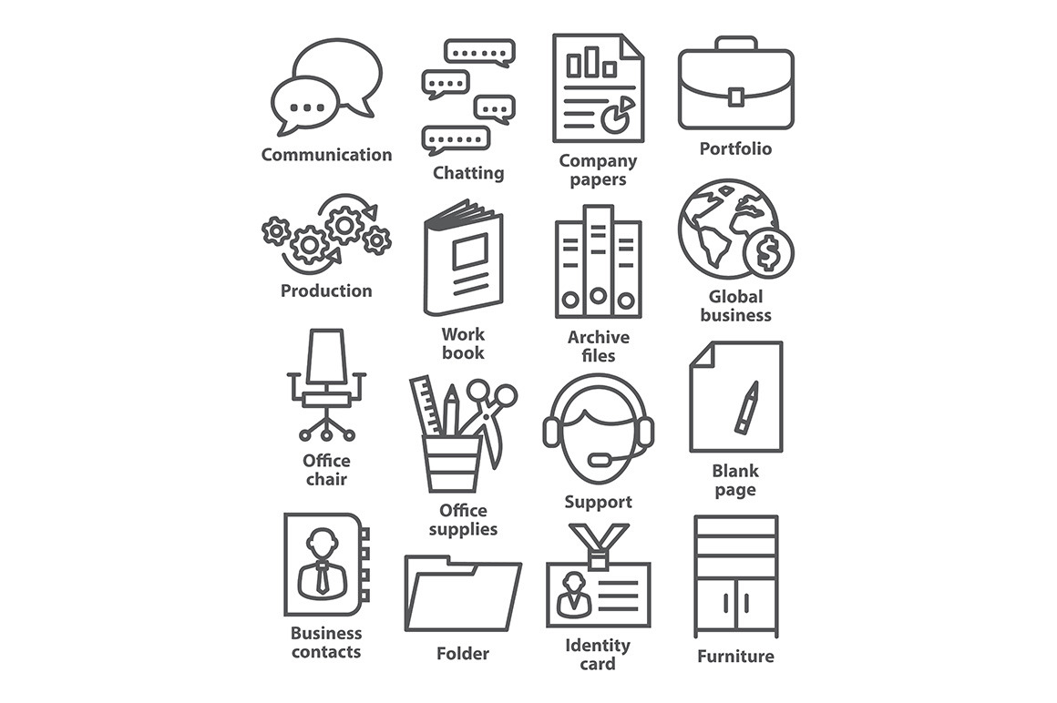 Business office icons in line style, an Outline Icon by IhorZigor
