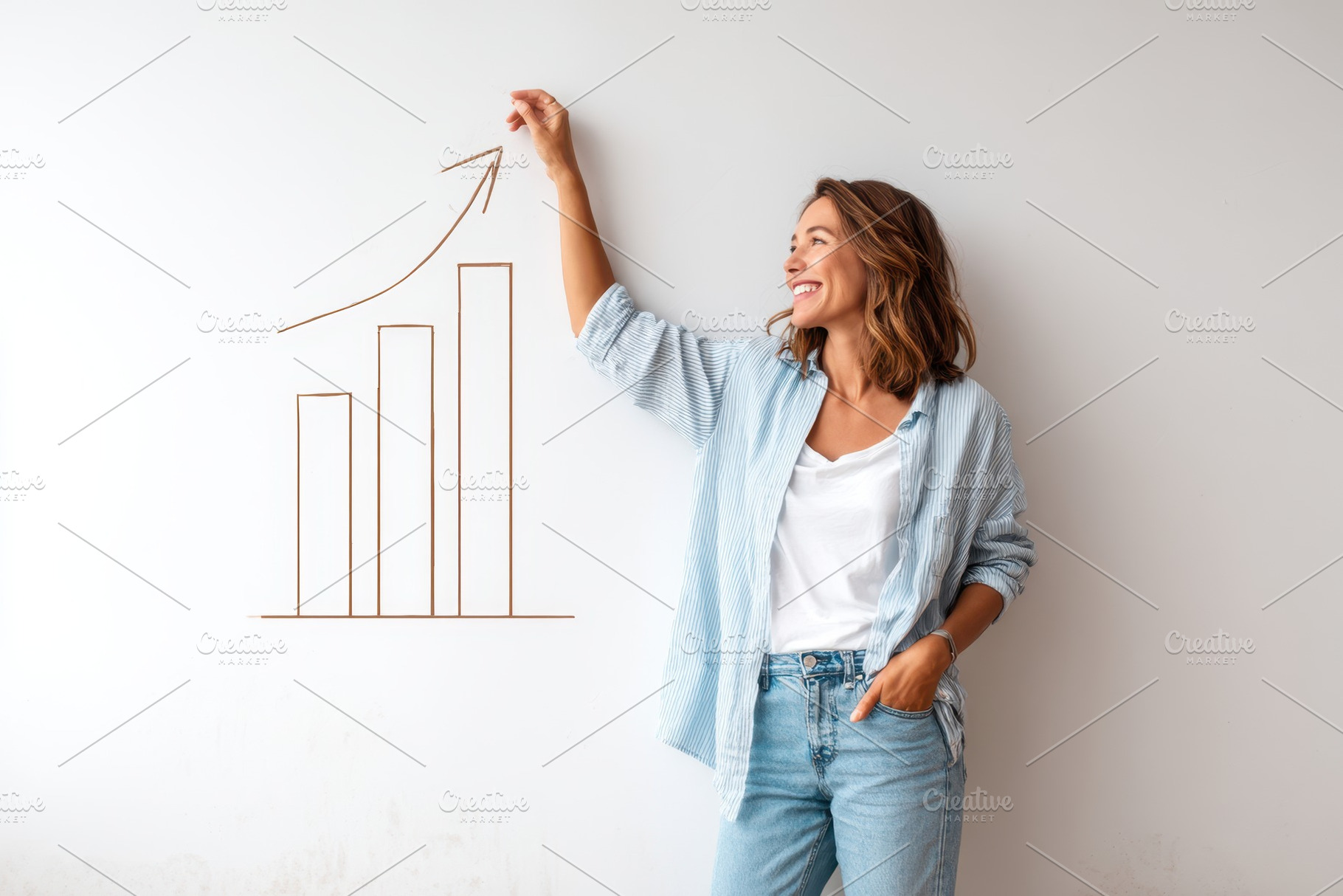 Woman beside drawn bar graph representing growth, a Business Photo by AlyaAnd
