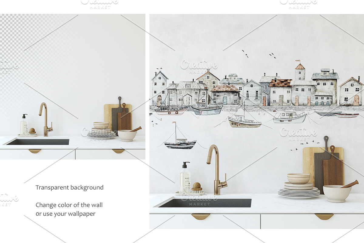 MODERN KITCHEN Wall&Frame Mockup, a Print Template by MyHomeMockups (Photo 2 of 7)