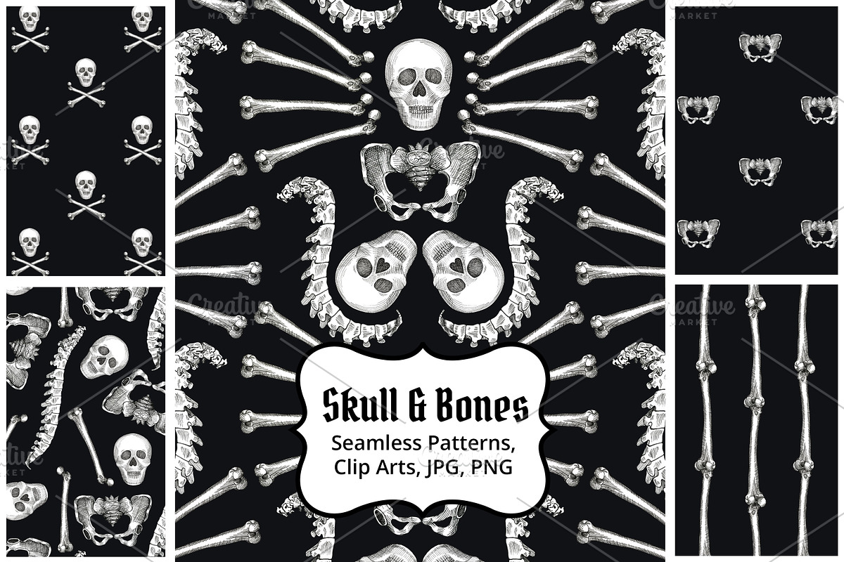 Skull & Bones Patterns + Clipart, a Pattern Graphic by Sveta Aho (Photo 1 of 5)