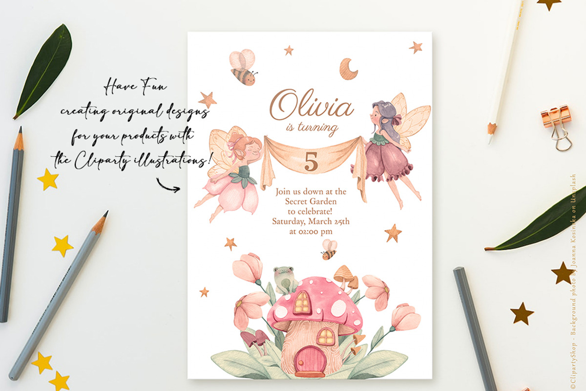 Fairy Garden Watercolor Clipart, an Illustration by Gau Silva Studio (Photo 5 of 5)