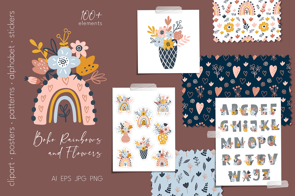 Boho collection. Rainbows and flower, a Graphic by rinaletters (Photo 1 of 12)