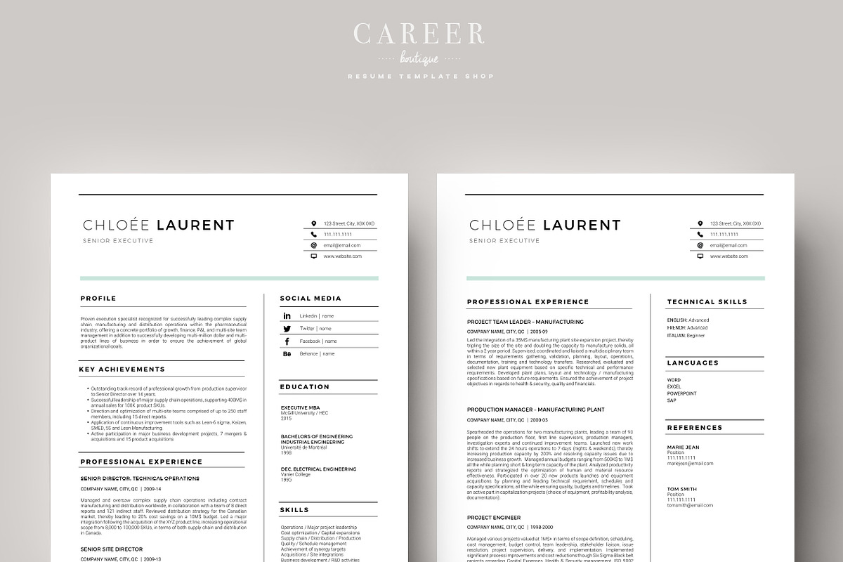 Modern Resume & CoverLetter Template, a Resume Template by careerboutique (Photo 2 of 6)
