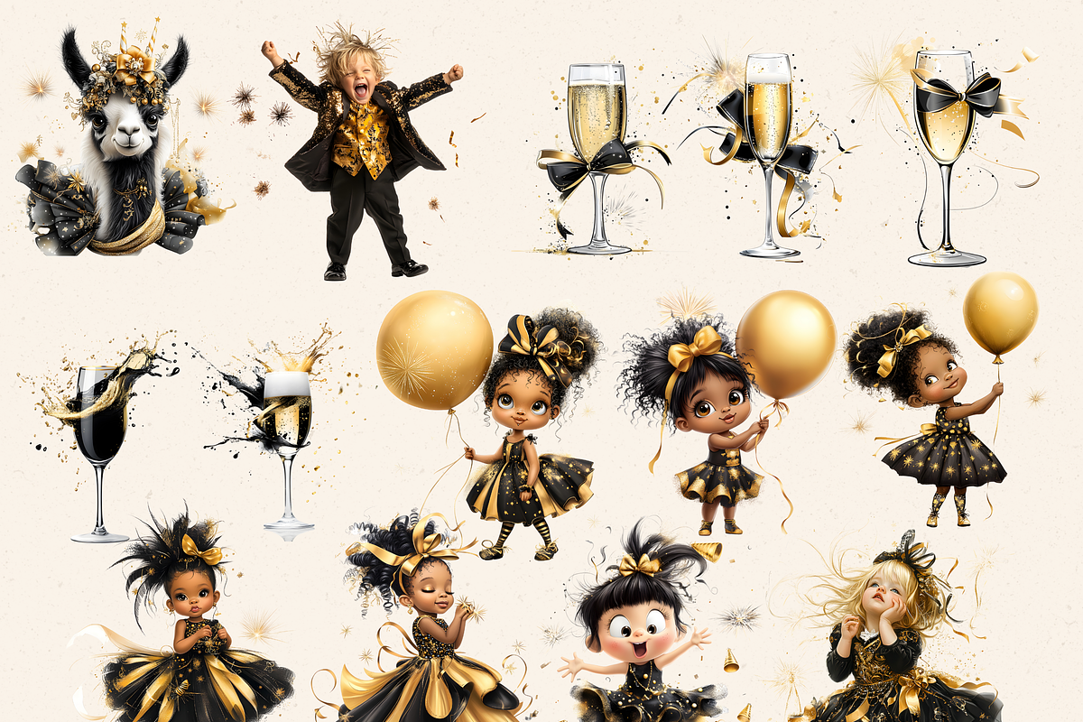 CRAZY NEW YEAR KIDS CLIPART PACK, a Person Illustration by Daring Digies (Photo 3 of 7)