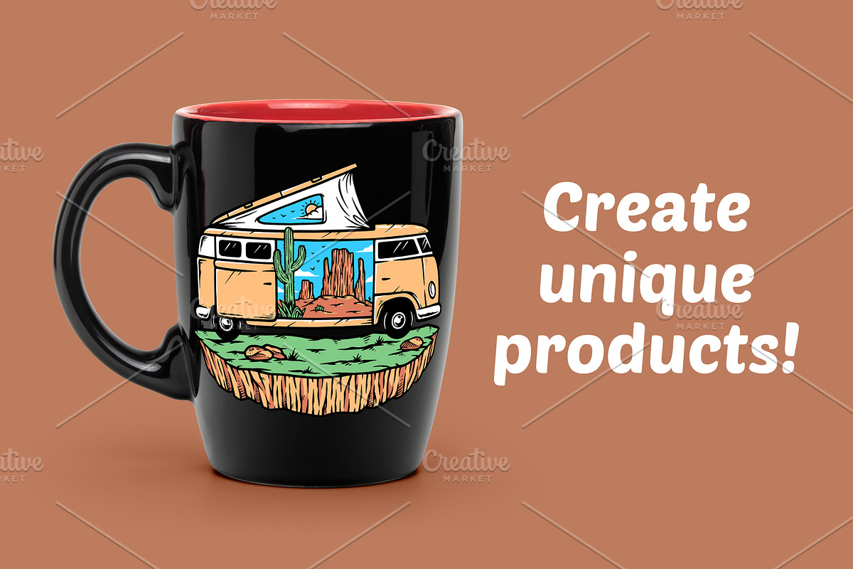 Trip to the desert in a campervan, a Transportation Illustration by gunaonedesign (Photo 2 of 7)