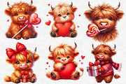 Cute Valentine Highland Cow Clipart, an Illustration by Designworld (Thumbnail 5 of 6)