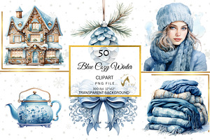 Blue Cozy Winter Clipart & Backdrop