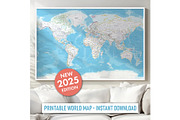 Vector World Map - Large&Detailed, a Decorative Illustration by PorcuPen Works (Thumbnail 6 of 9)