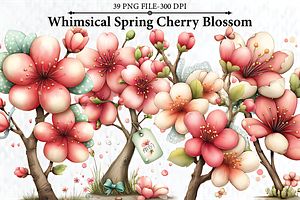 Whimsical Spring Cherry Blossom, a Seasonal Illustration by HueNestify