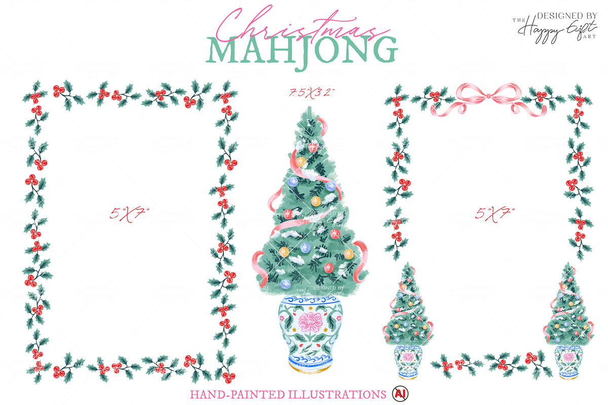 Chinoiserie Christmas Mahjong, a Decorative Illustration by TheHappyGiftArt (Photo 5 of 9)