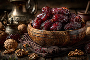 Dates and walnuts on wooden table, a Food & Drink Photo by shahsoft (Thumbnail 2 of 2)