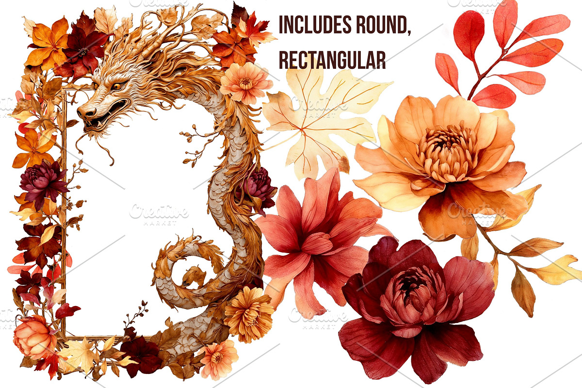 Autumn Dragons Clipart Set PNG, a Decorative Illustration by Floraphoria (Photo 8 of 9)
