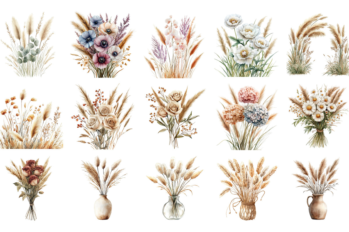 Watercolor Pampas Grass Clipart Png, an Illustration by Designking (Photo 3 of 5)