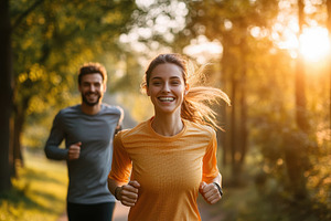 A couple enjoying a morning jog, a Photo by Pavel_design