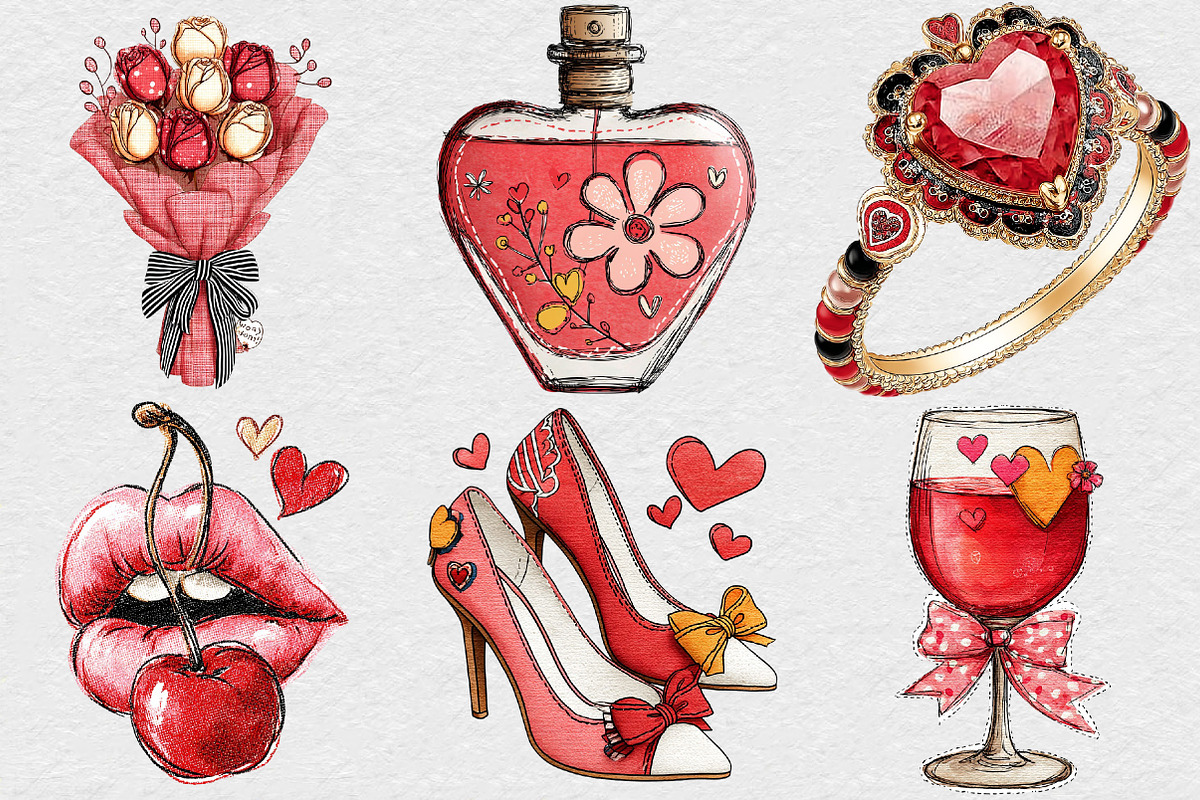 Hand-drawn Coquette Valentine's Day, an Illustration by DreamCafeArt (Photo 3 of 6)