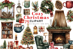 Watercolor Cozy Christmas Clipart