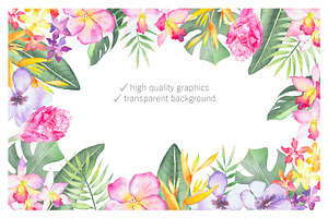 Tropical Flora, Watercolor Clipart