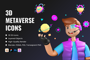 3D Metaverse Icon Set - Vol 2