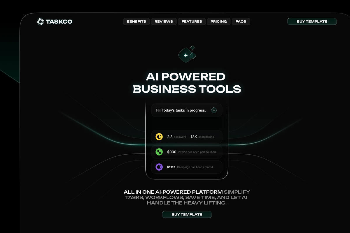 Taskco AI Saas Webflow Template, a HTML Template by PSDFY (Photo 2 of 5)