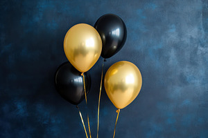 Colorful balloons in black and gold, a Photo by Tanuart
