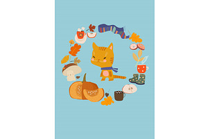 Cute Little Cat standing in Wreath, an Animal Illustration by Maria Starus