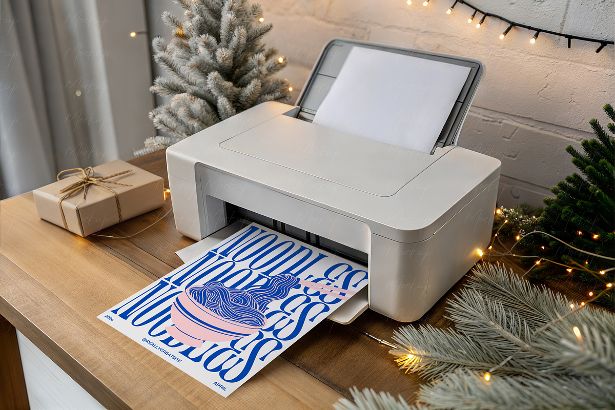 Winter Home Office Printer Mockup, a Product Mockup by TatiMockup (Photo 3 of 5)