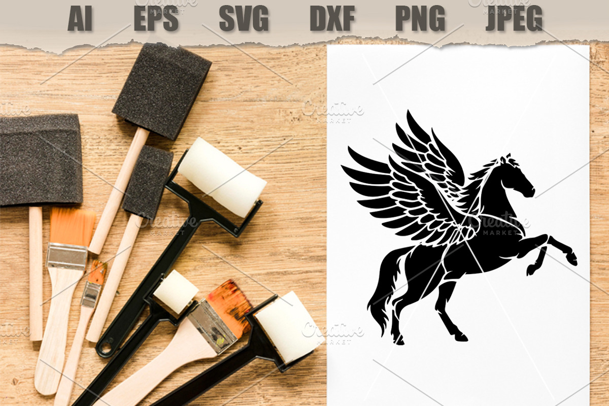 Stencil Winged Pegasus Horse, a Decorative Illustration by MARYCRAFTIRIA (Photo 2 of 3)