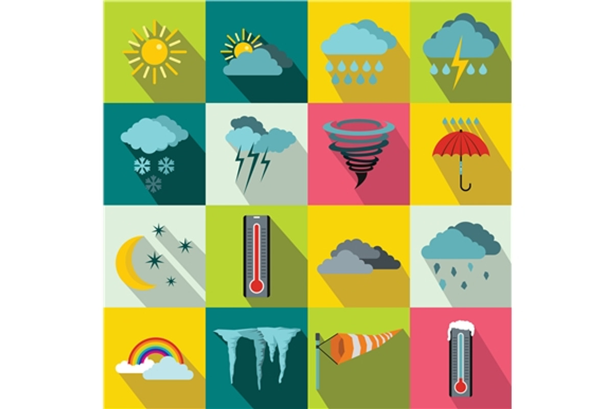 Weather set icons, flat style, an Icon by Ylivdesign