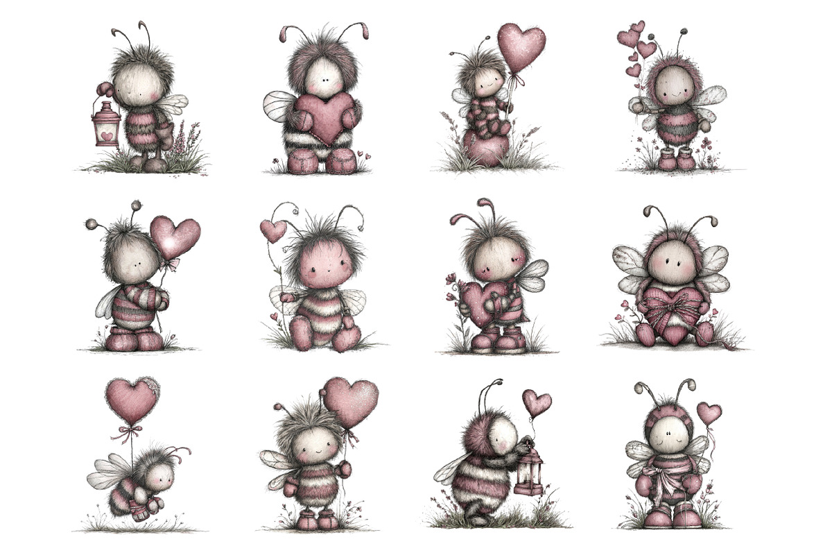 Whimsical Valentine Cute Bee Clipart, an Illustration by Design Market (Photo 3 of 3)