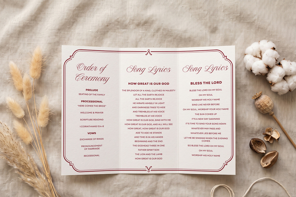 Burgundy Wedding Program Template, an Invitation Template by Arslan (Photo 4 of 4)