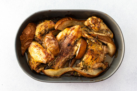 Baked chicken with pears, a Food & Drink Photo by Pandateam
