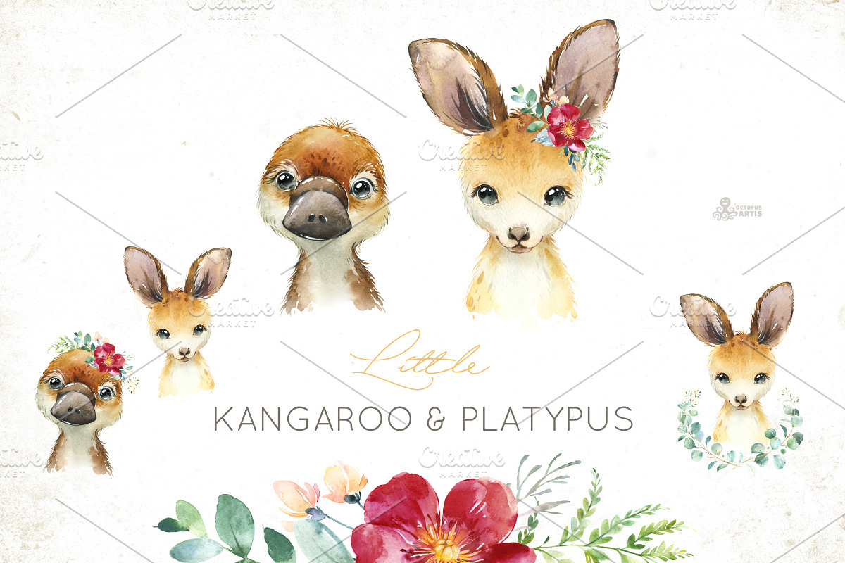 Cute Little Watercolor Animals, an Animal Illustration by OctopusArtis (Photo 3 of 9)