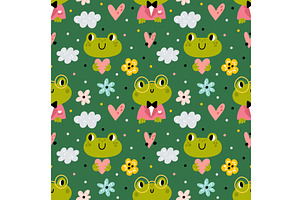 Funny Frogs Seamless Pattern. Cute