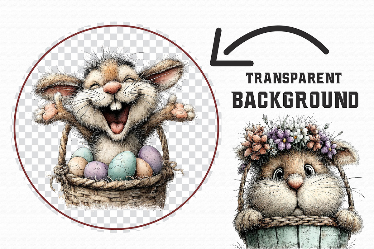 Funny Easter Bunny Basket Clipart, an Illustration by Libby Wishes (Photo 3 of 7)