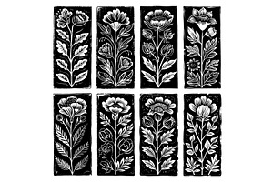 Beautiful Floral Trio Black and, an Object Illustration by LadadikArt