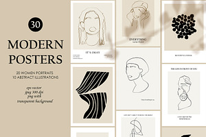 Modern Posters. Women line portraits