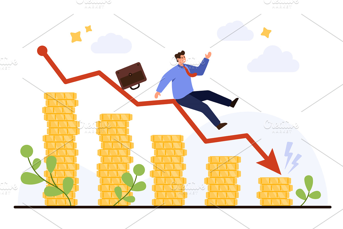 Businessman Falling on Downward, a Finance Illustration by Flashvector