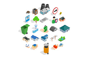 Buildings Icons Set, Isometric Style