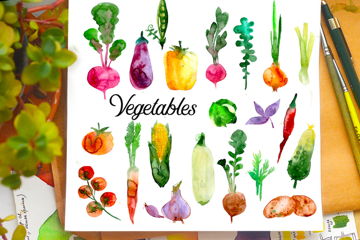 Watercolor Vegetables colored, an Illustration by Olesya Morokhovets